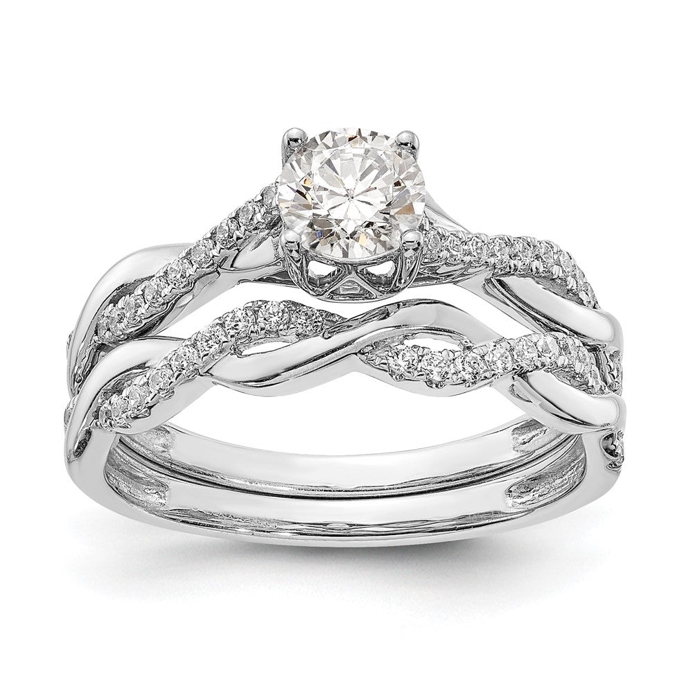 14K Weißgold Kreuz (holds 1/2 Karat (5.2mm) Rund Mittig) 1/8 Diamant Halbfassung Verlobungsring