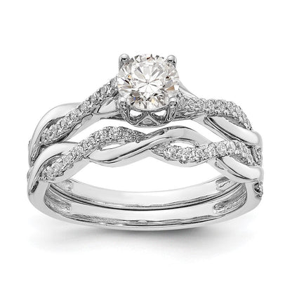 14K Weißgold Kreuz (holds 1/2 Karat (5.2mm) Rund Mittig) 1/8 Diamant Halbfassung Verlobungsring