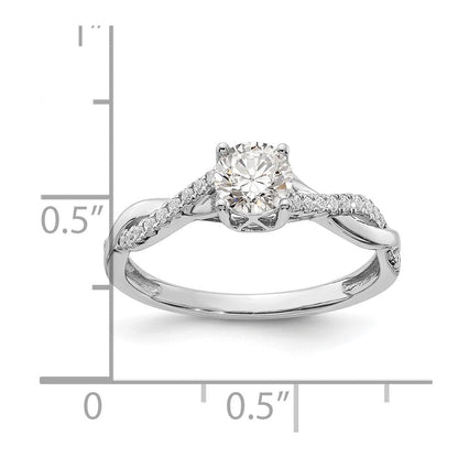 14K Weißgold Kreuz (holds 1/2 Karat (5.2mm) Rund Mittig) 1/8 Diamant Halbfassung Verlobungsring