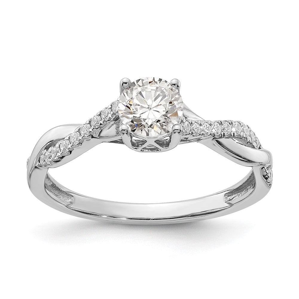 14K Weißgold Kreuz (holds 1/2 Karat (5.2mm) Rund Mittig) 1/8 Diamant Halbfassung Verlobungsring