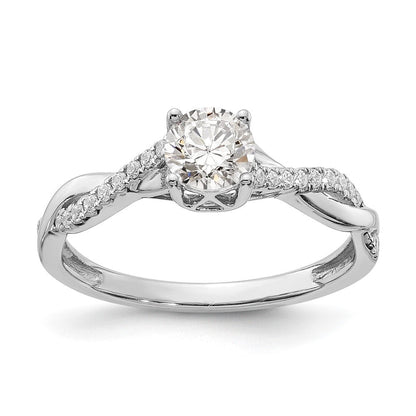 14K Weißgold Kreuz (holds 1/2 Karat (5.2mm) Rund Mittig) 1/8 Diamant Halbfassung Verlobungsring