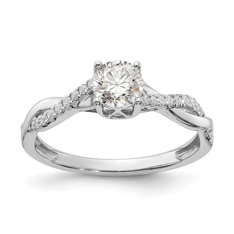14K Weißgold Kreuz (holds 1/2 Karat (5.2mm) Rund Mittig) 1/8 Diamant Halbfassung Verlobungsring