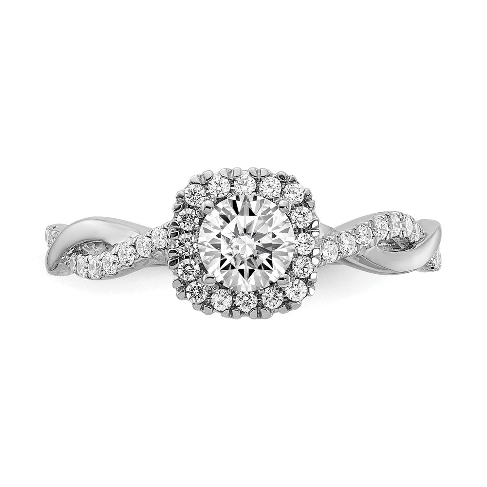 14K Weißgold 0,625 ct. Labor gezüchteter Diamant VS/SI+ G+ rund Halo Verlobungsring