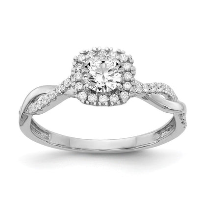 14K Weißgold 0,625 ct. Labor gezüchteter Diamant VS/SI+ G+ rund Halo Verlobungsring