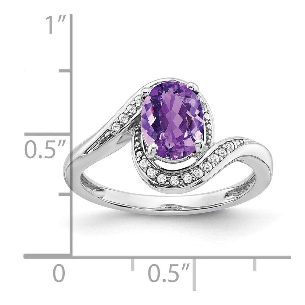 14K Weißgold Bypass-Ring mit ovalem Amethyst und echten Diamanten