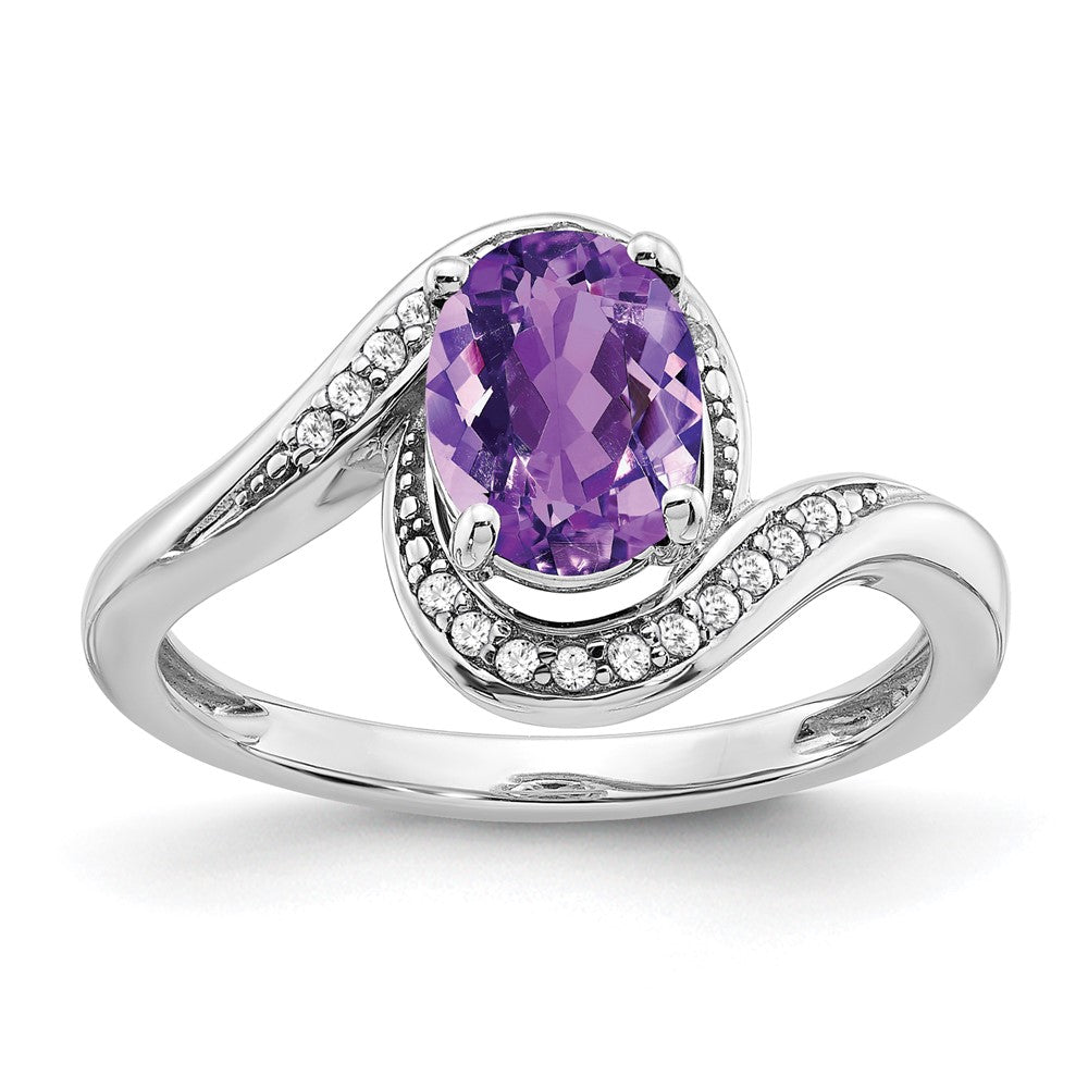 14K Weißgold Bypass-Ring mit ovalem Amethyst und echten Diamanten