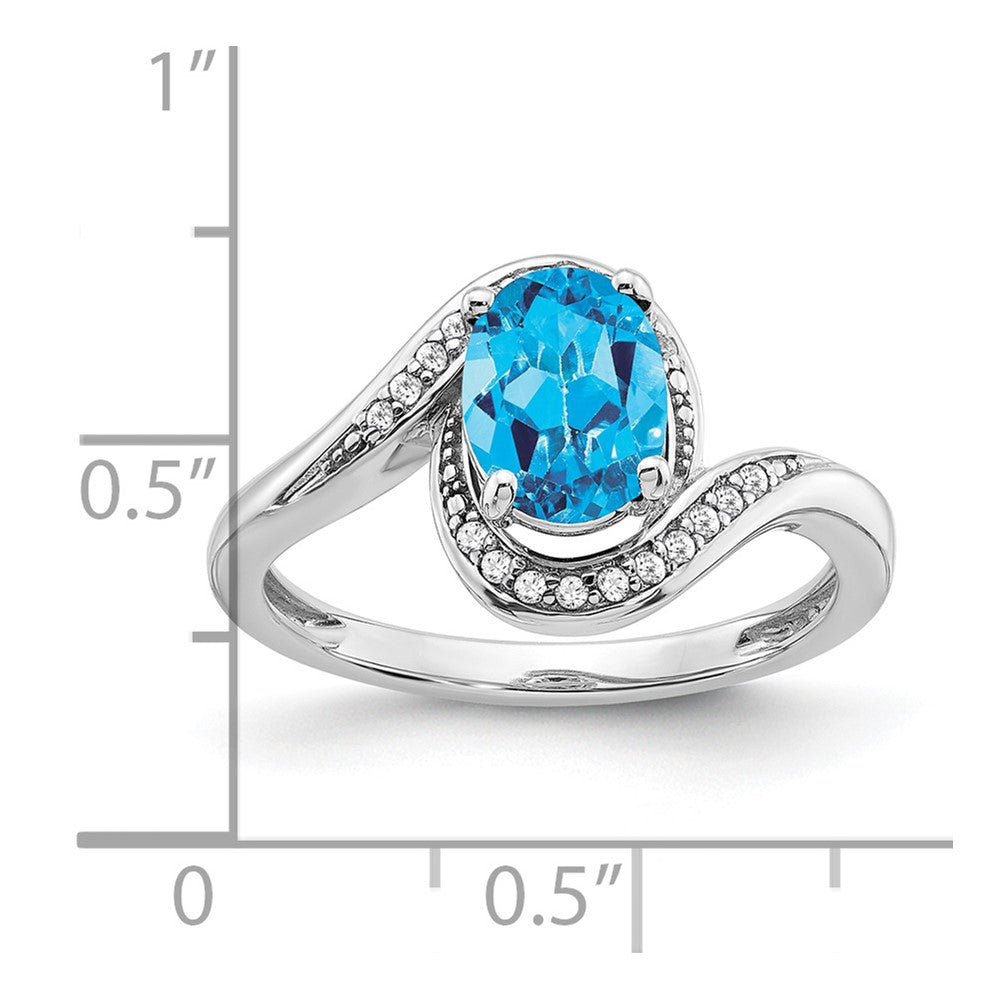 14K Weißgold Bypass-Ring mit ovalem Blautopas und echten Diamanten