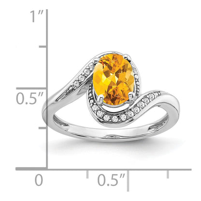 14K Weißgold Ring mit ovalem Citrin und echten Diamanten, Bypass-Design