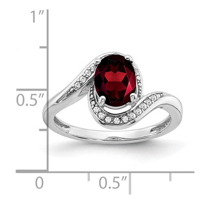 14K Weißgold Bypass-Ring mit ovalem Granat und echten Diamanten