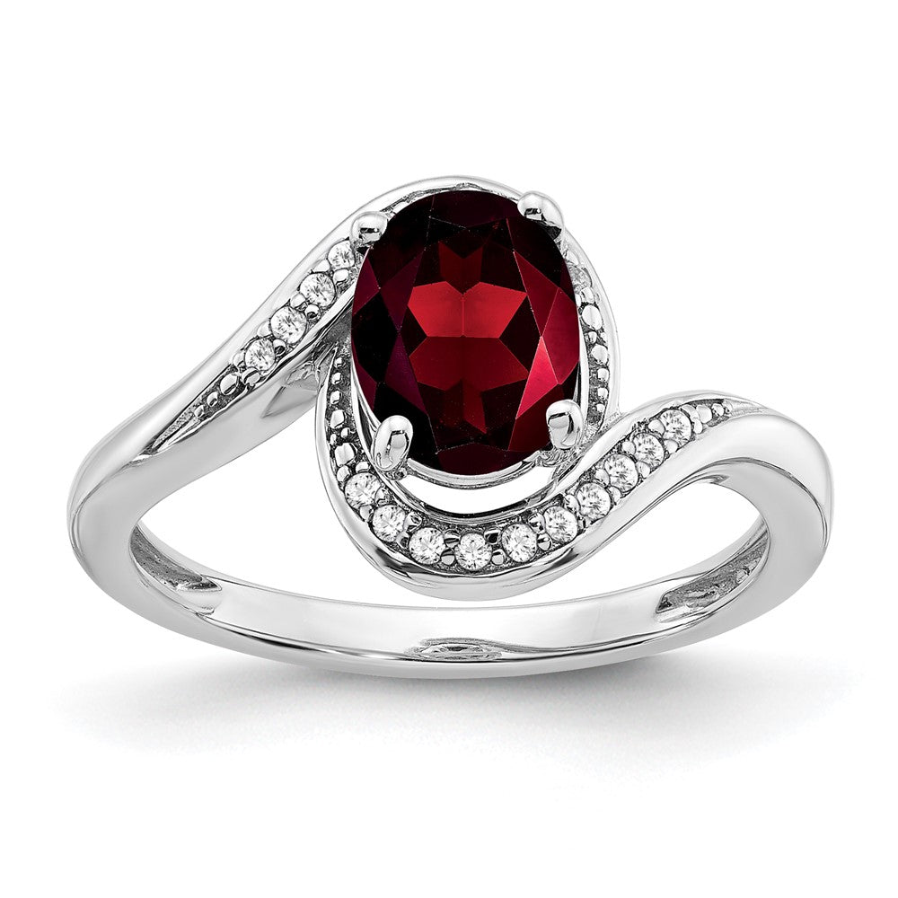 14K Weißgold Bypass-Ring mit ovalem Granat und echten Diamanten