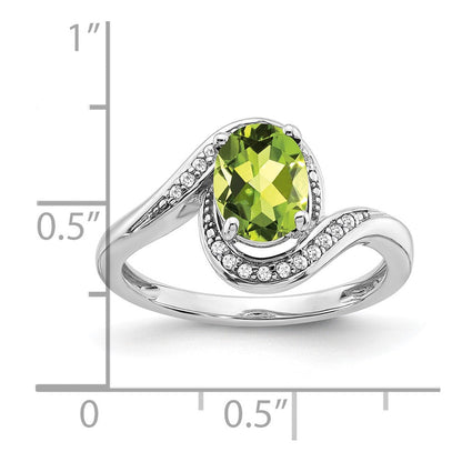 14K Weißgold Ring mit ovalem Peridot und echten Diamanten, Bypass-Design