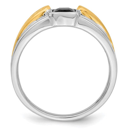 14K Bicolor Gold Herrenring mit Onyx und echten Diamanten