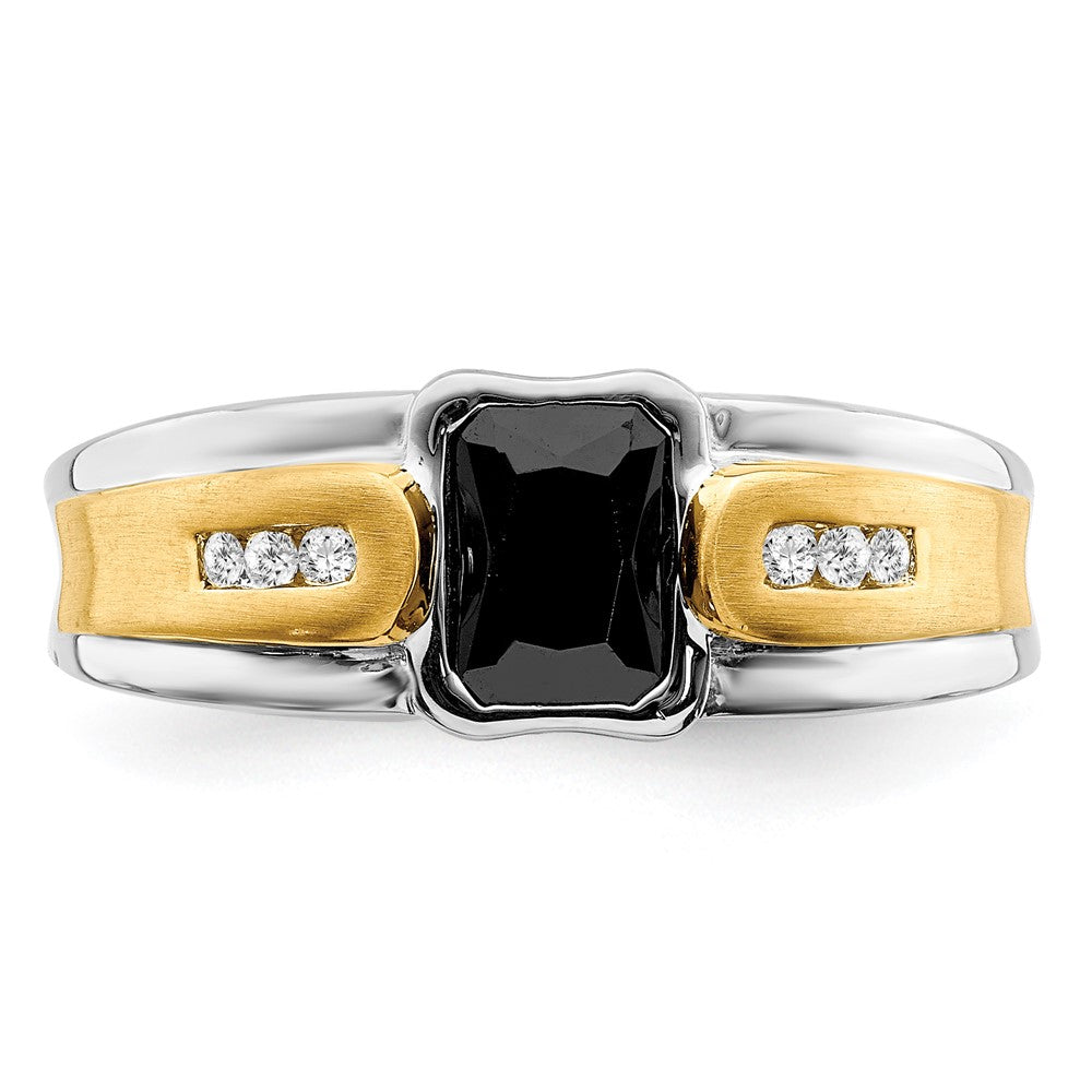 14K Bicolor Gold Herrenring mit Onyx und echten Diamanten