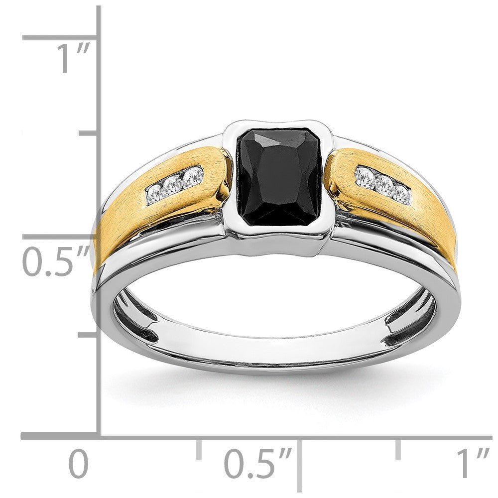 14K Bicolor Gold Herrenring mit Onyx und echten Diamanten