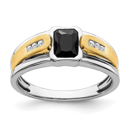14K Bicolor Gold Herrenring mit Onyx und echten Diamanten
