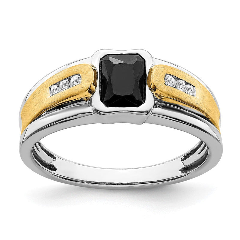 14K Bicolor Gold Herrenring mit Onyx und echten Diamanten