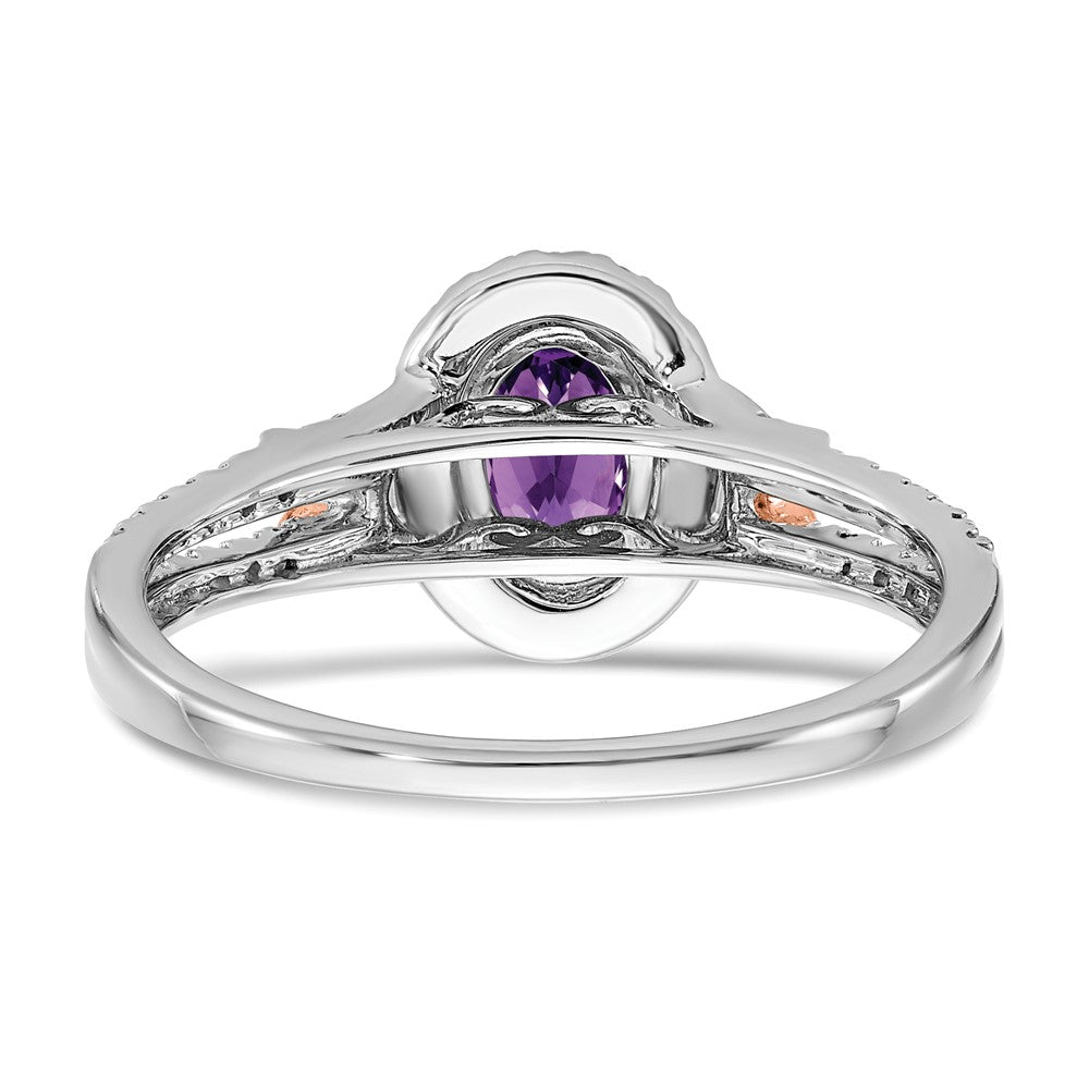 14K Weißgold Ring mit Roségold-Akzent, Amethyst und echten Diamanten in Halo-Fassung