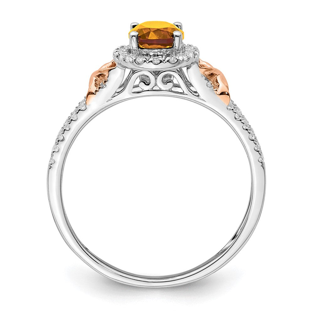 14K Weißgold Ring mit Roségold-Akzent, Citrin und Diamant-Halo