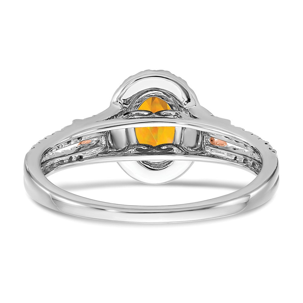 14K Weißgold Ring mit Roségold-Akzent, Citrin und Diamant-Halo