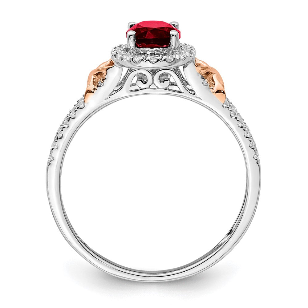 14K Weißgold-Ring mit Roségold-Akzent, Granat und Diamant-Halo