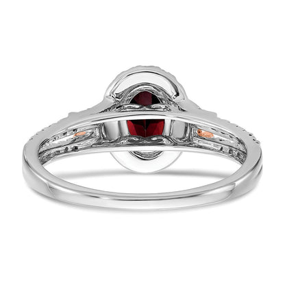 14K Weißgold-Ring mit Roségold-Akzent, Granat und Diamant-Halo