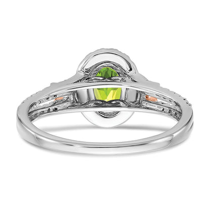 14K Weißgold Ring mit Roségold-Akzent, Peridot und Diamant-Halo
