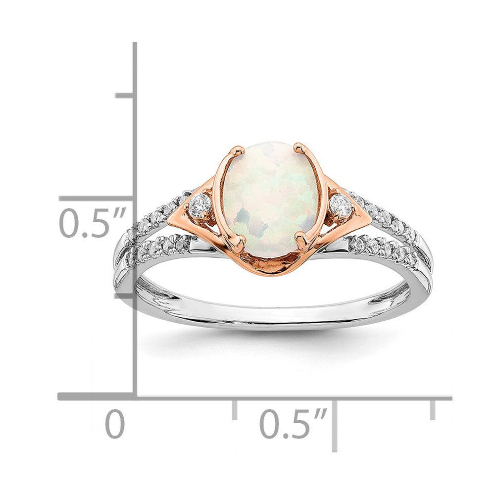 14K Bicolor-Gold Ring mit synthetischem Opal und echten Diamanten