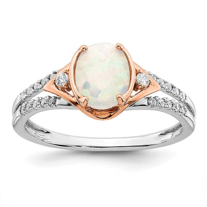 14K Bicolor-Gold Ring mit synthetischem Opal und echten Diamanten