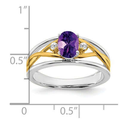 14K Bicolor-Gold Ring mit Amethyst und echten Diamanten