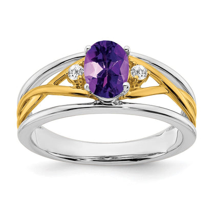 14K Bicolor-Gold Ring mit Amethyst und echten Diamanten