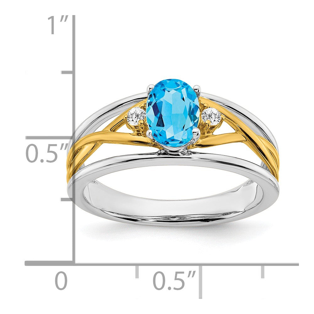 14K Bicolor Gold Ring mit blauem Topas und echten Diamanten