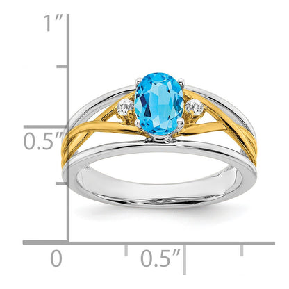 14K Bicolor Gold Ring mit blauem Topas und echten Diamanten