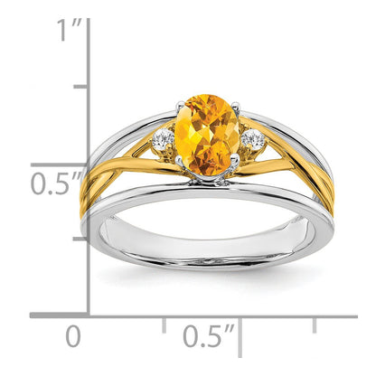 14K Bicolor-Gold Ring mit Citrin und echten Diamanten