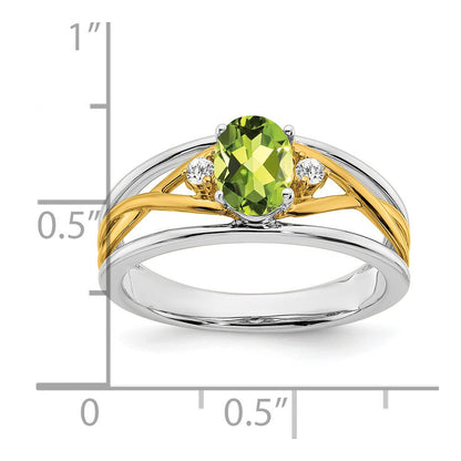 14K Bicolor-Gold Ring mit Peridot und echtem Diamant