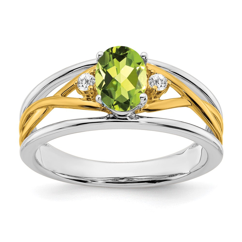 14K Bicolor-Gold Ring mit Peridot und echtem Diamant