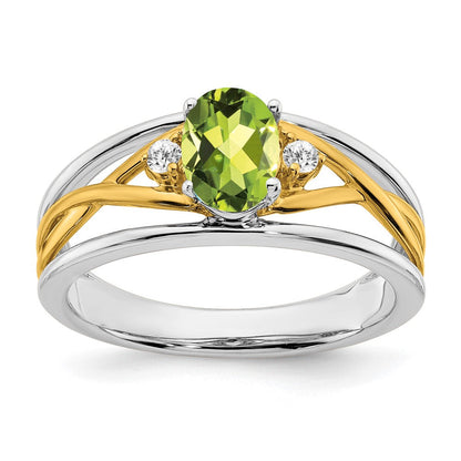 14K Bicolor-Gold Ring mit Peridot und echtem Diamant