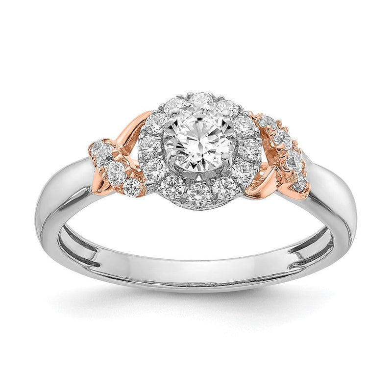 0,66 ct. natürlicher Diamant im Rundschliff Halo-Verlobungs- und Brautring, 14K Weiß- und Roségold