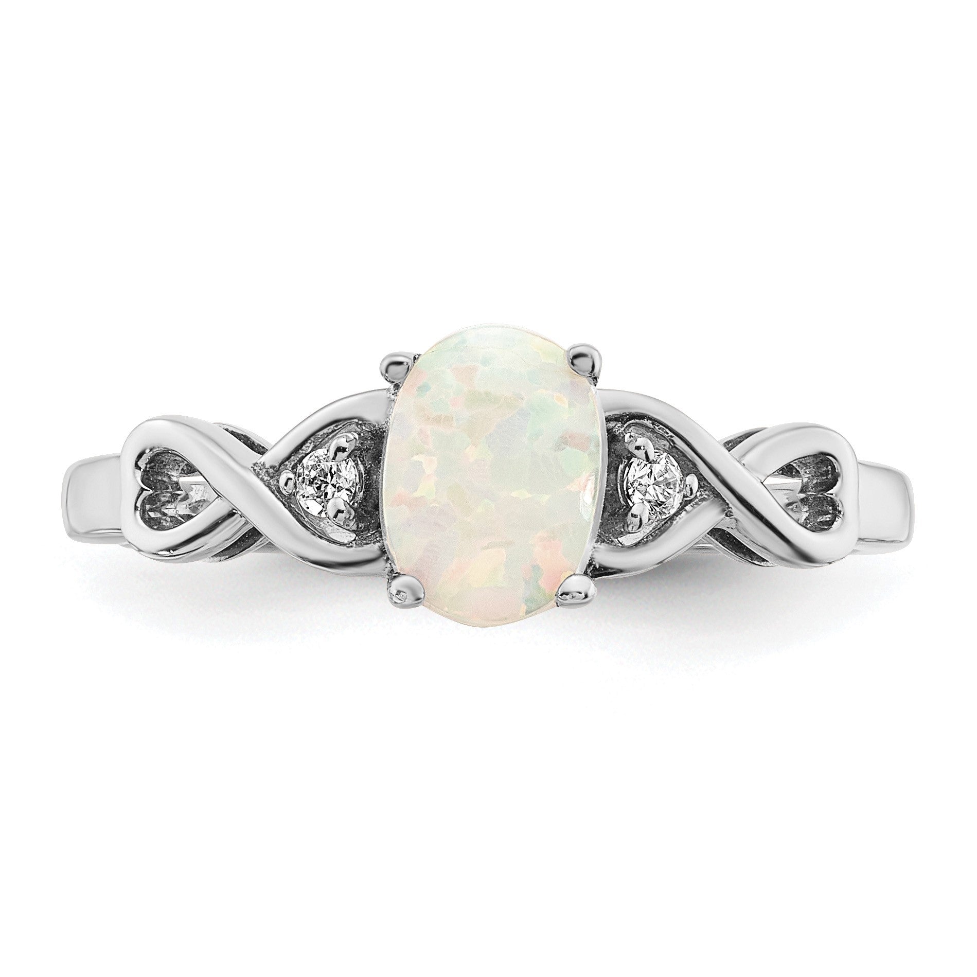 10K Weißgold 10K Erzeugt Opal und Diamant Ring