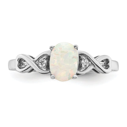 10K Weißgold 10K Erzeugt Opal und Diamant Ring