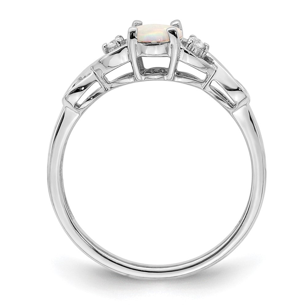 14K Weißgold Ring mit synthetischem Opal und echten Diamanten