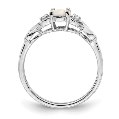14K Weißgold Ring mit synthetischem Opal und echten Diamanten