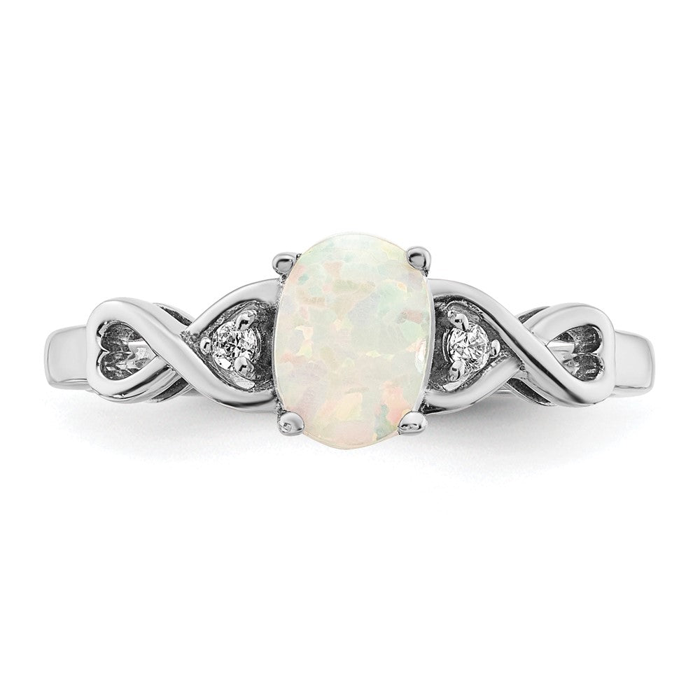 14K Weißgold Ring mit synthetischem Opal und echten Diamanten