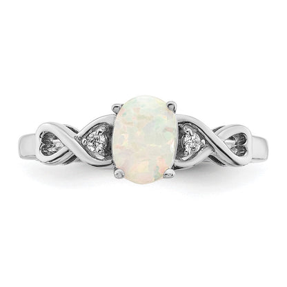 14K Weißgold Ring mit synthetischem Opal und echten Diamanten