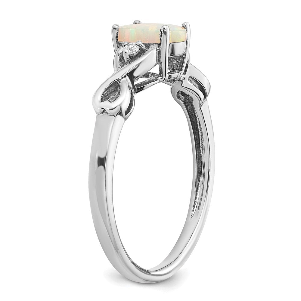 14K Weißgold Ring mit synthetischem Opal und echten Diamanten