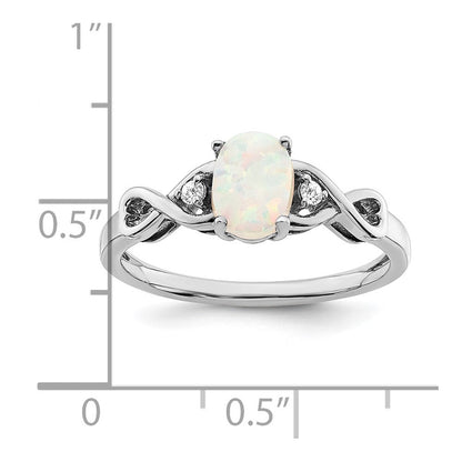 14K Weißgold Ring mit synthetischem Opal und echten Diamanten