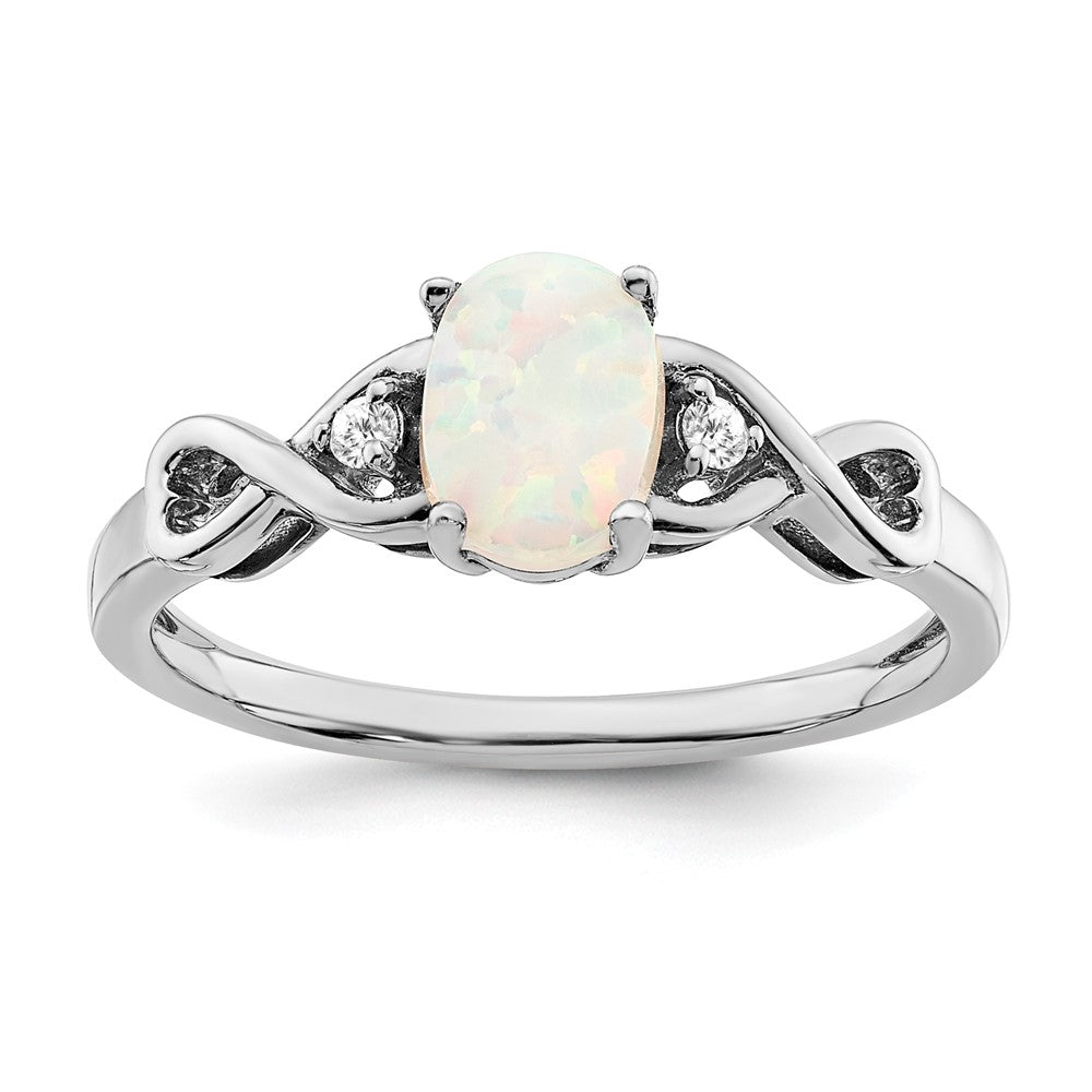 14K Weißgold Ring mit synthetischem Opal und echten Diamanten