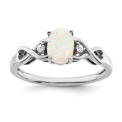 14K Weißgold Ring mit synthetischem Opal und echten Diamanten