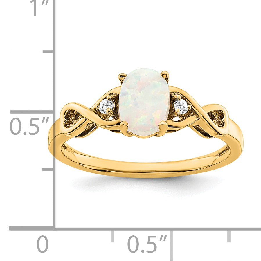10K Gelbgold 10K Erzeugt Opal und Diamant Ring