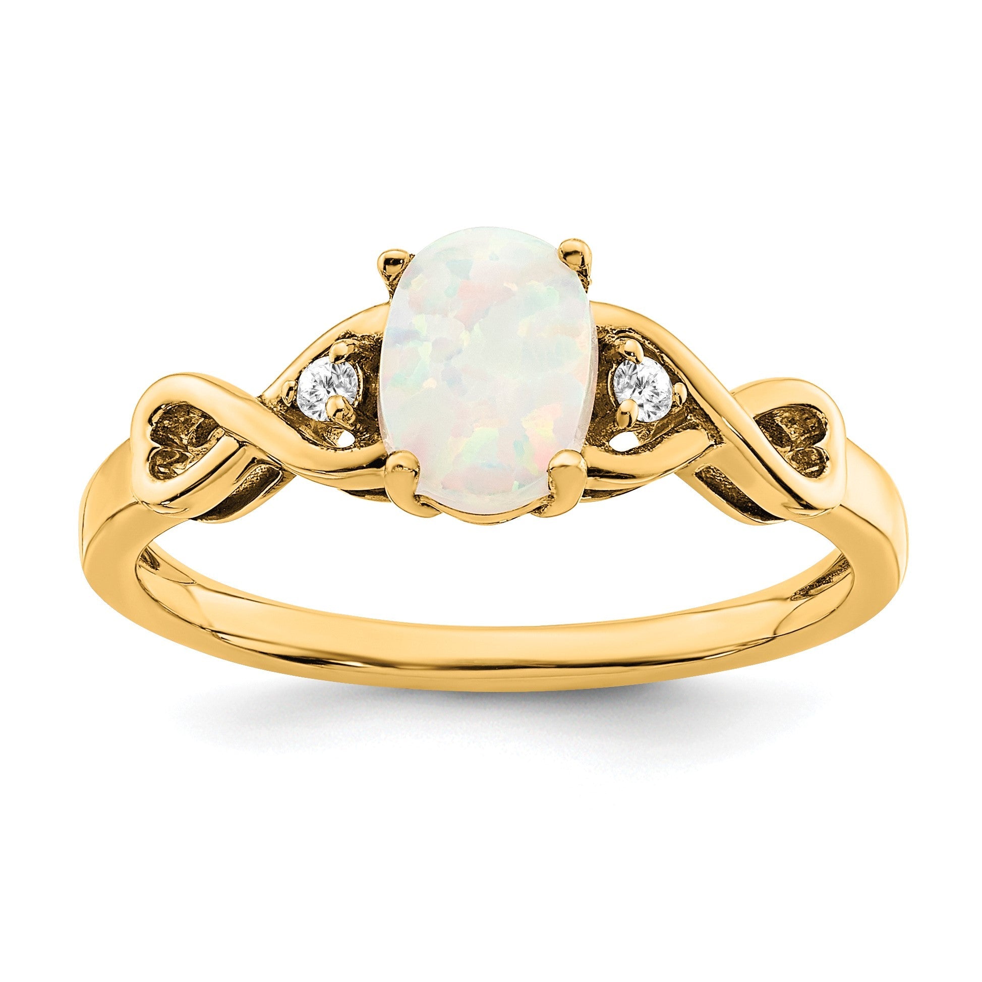 10K Gelbgold 10K Erzeugt Opal und Diamant Ring