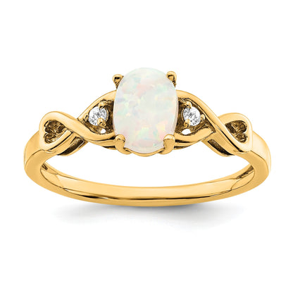 10K Gelbgold 10K Erzeugt Opal und Diamant Ring